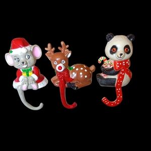 Vintage Lot Of 3 Holiday Christmas Stocking Holders Reindeer Mouse Panda
